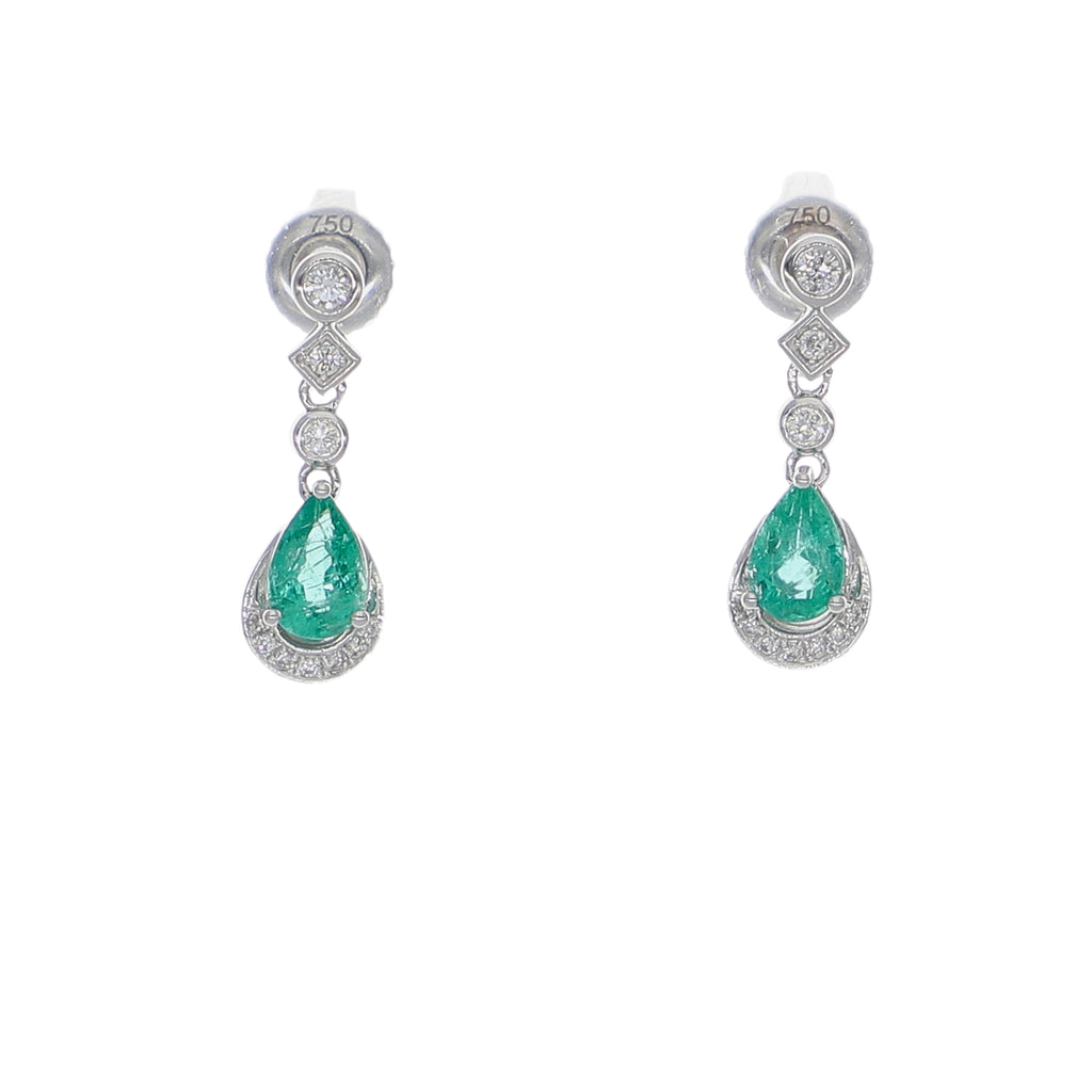 Aros Oro Blanco Esmeraldas y Brillantes AR-14023