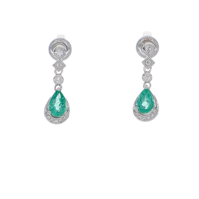 Aros Oro Blanco Esmeraldas y Brillantes AR-14023