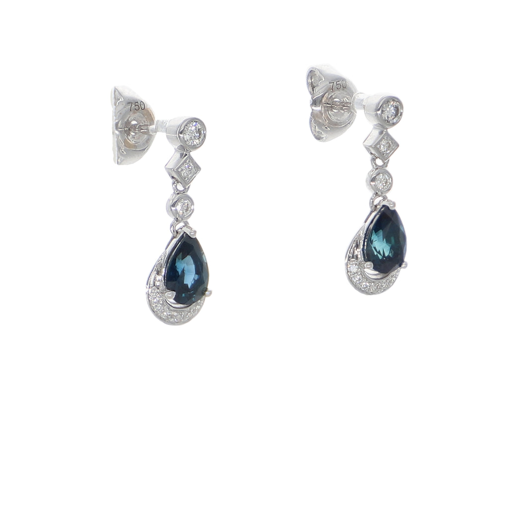 Aros Oro Blanco Zafiro Azul y Brillantes AR-14024