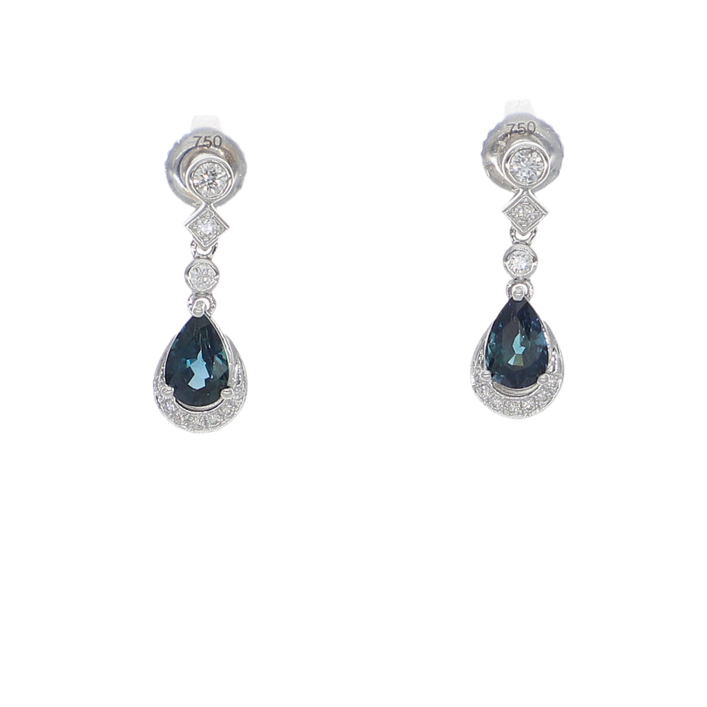 Aros Oro Blanco Zafiro Azul y Brillantes AR-14024