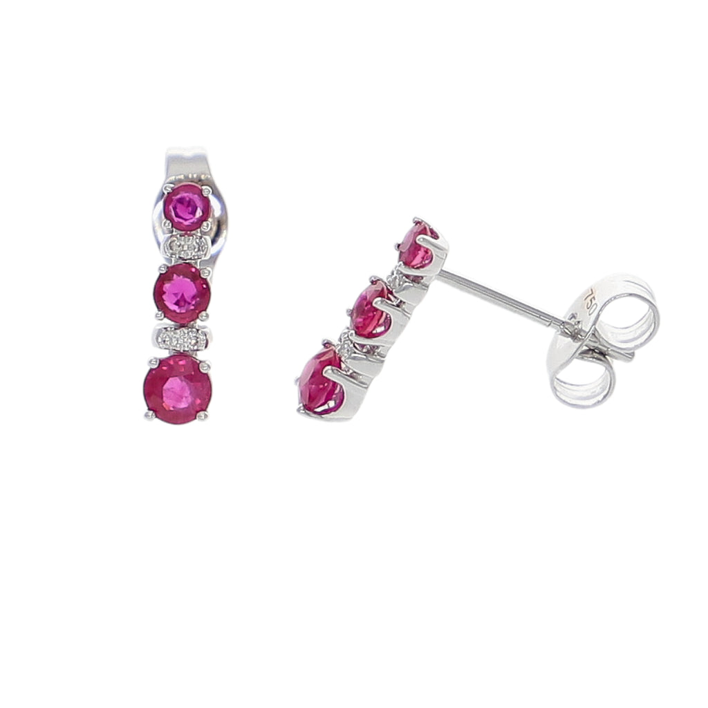 Aros Oro Blanco Rubí y Brillantes AR-14025