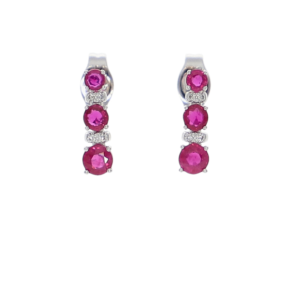 Aros Oro Blanco Rubí y Brillantes AR-14025