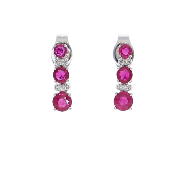 Aros Oro Blanco Rubí y Brillantes AR-14025