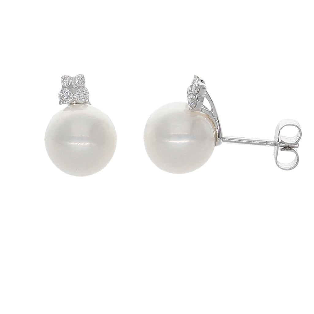 Aros Oro Blanco Perlas y Brillantes AR-14027