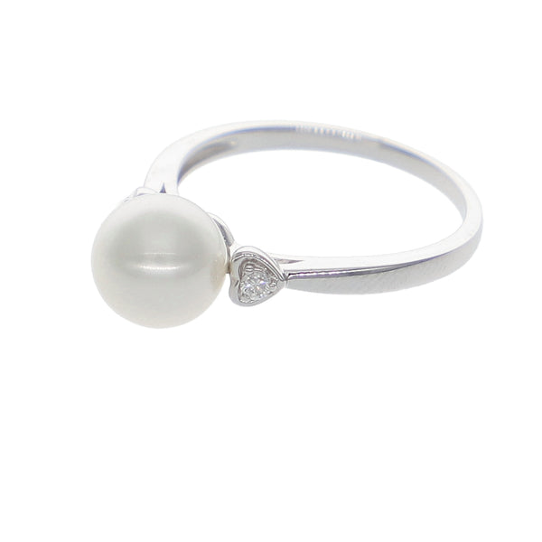 Anillo Oro Blanco Perla y Brillantes AN-14028