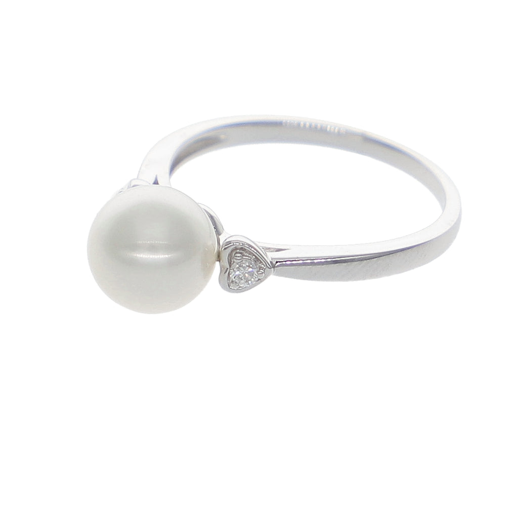 Anillo Oro Blanco Perla y Brillantes AN-14028