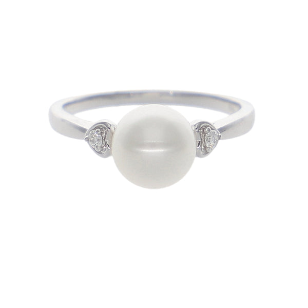Anillo Oro Blanco Perla y Brillantes AN-14028