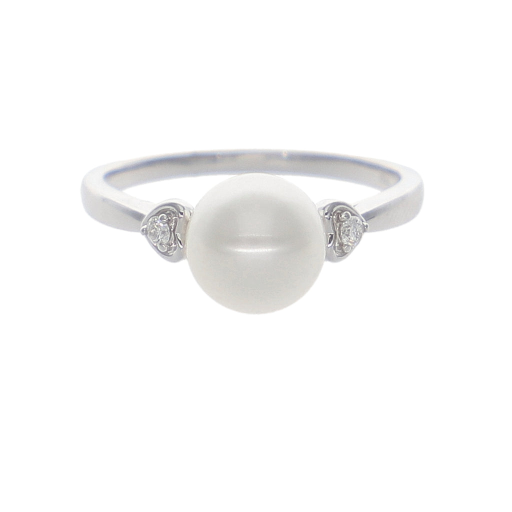 Anillo Oro Blanco Perla y Brillantes AN-14028