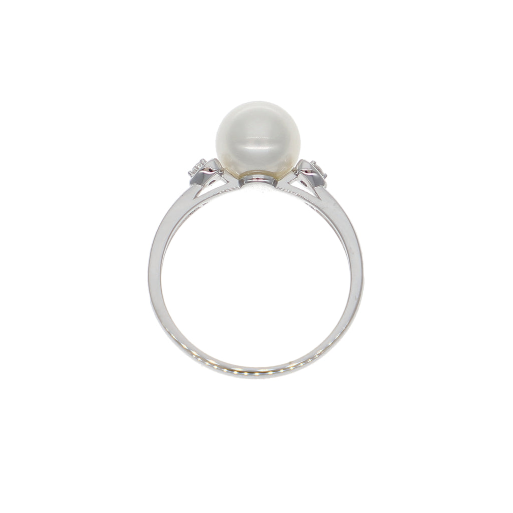 Anillo Oro Blanco Perla y Brillantes AN-14028