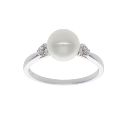 Anillo Oro Blanco Perla y Brillantes AN-14028