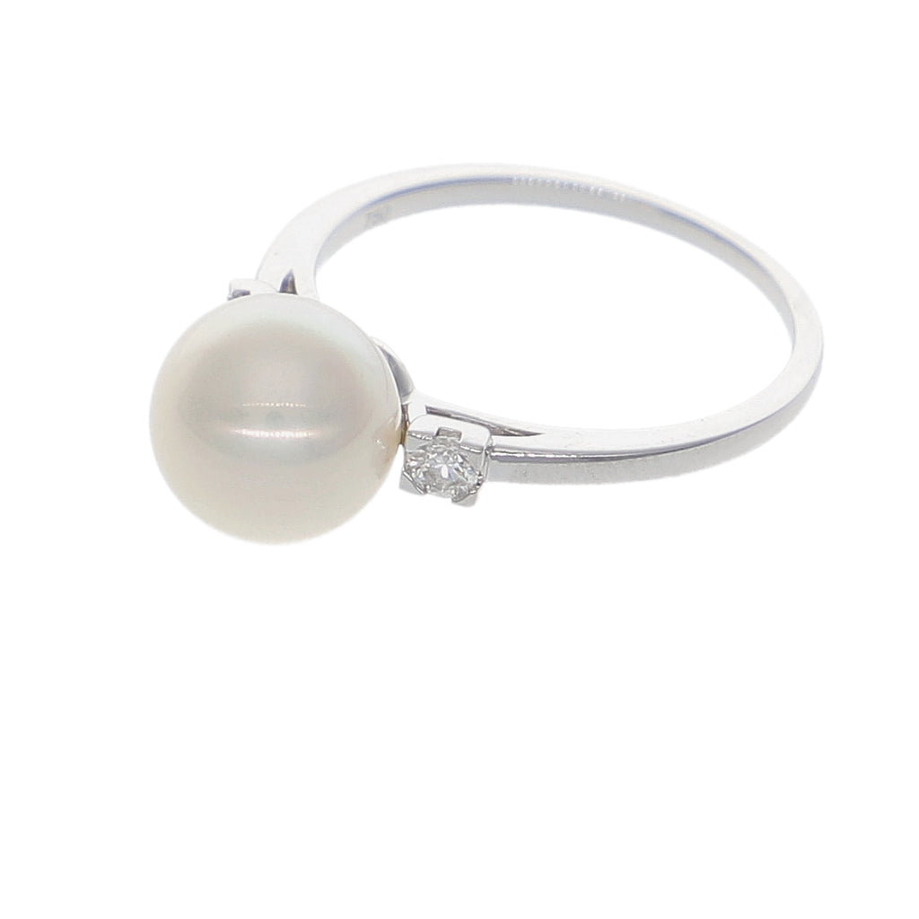 Anillo Oro Blanco Perla y Brillantes AN-14029