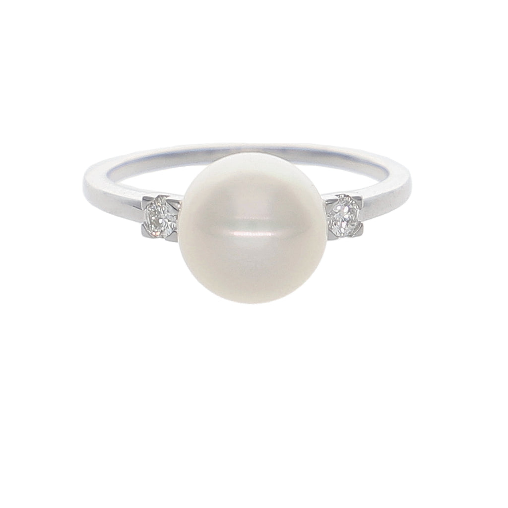 Anillo Oro Blanco Perla y Brillantes AN-14029