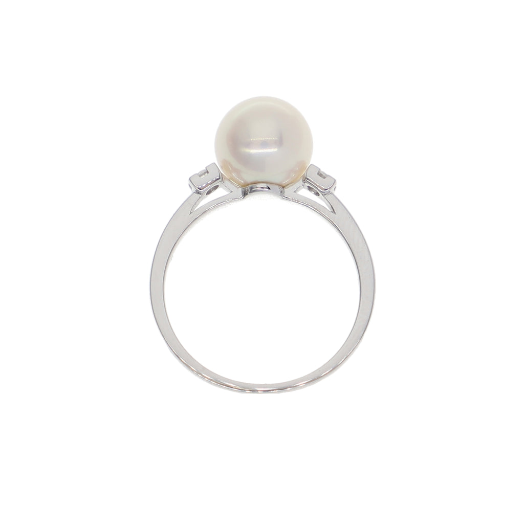 Anillo Oro Blanco Perla y Brillantes AN-14029