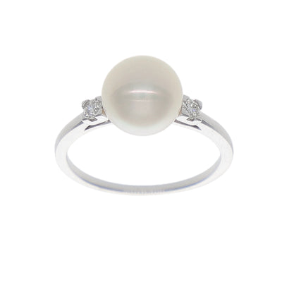Anillo Oro Blanco Perla y Brillantes AN-14029