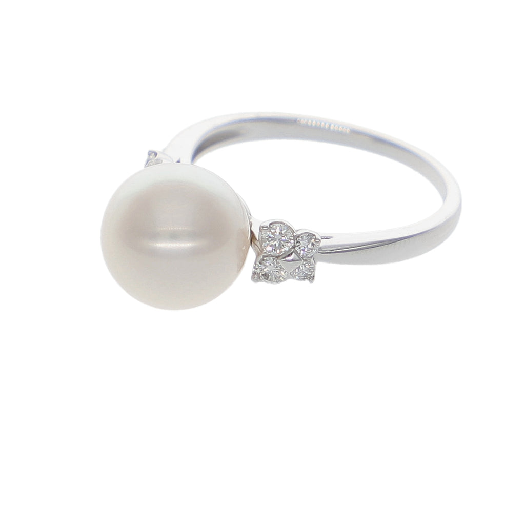Anillo Oro Blanco Perla y Brillantes AN-14030