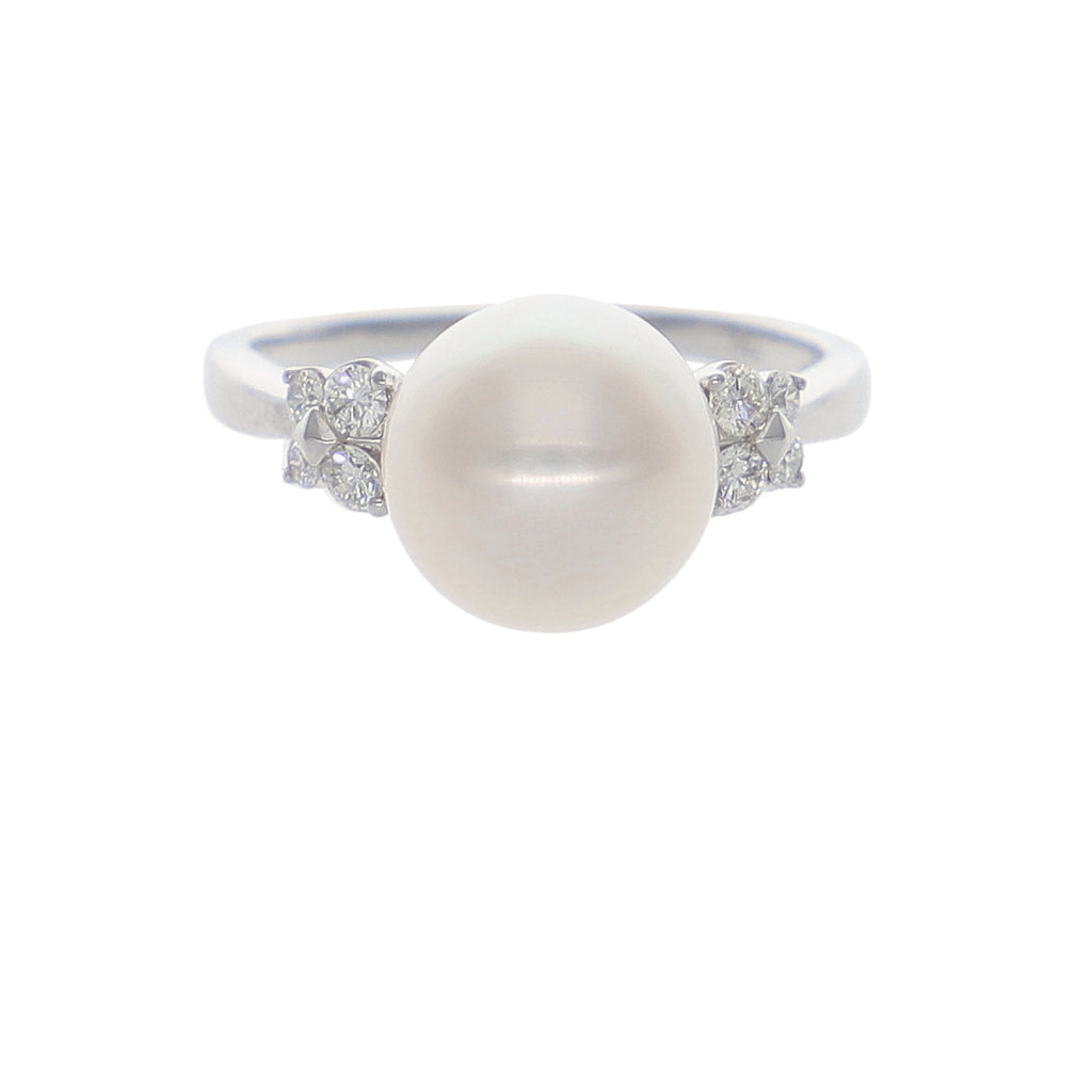 Anillo Oro Blanco Perla y Brillantes AN-14030