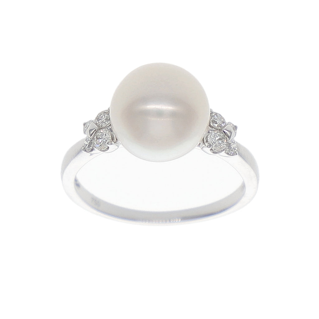 Anillo Oro Blanco Perla y Brillantes AN-14030