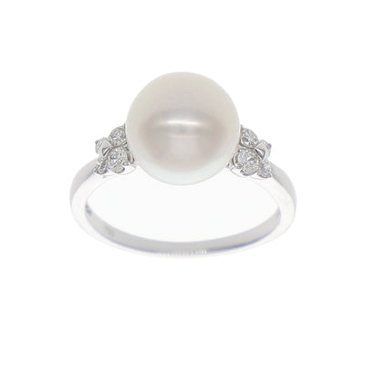 Anillo Oro Blanco Perla y Brillantes AN-14030
