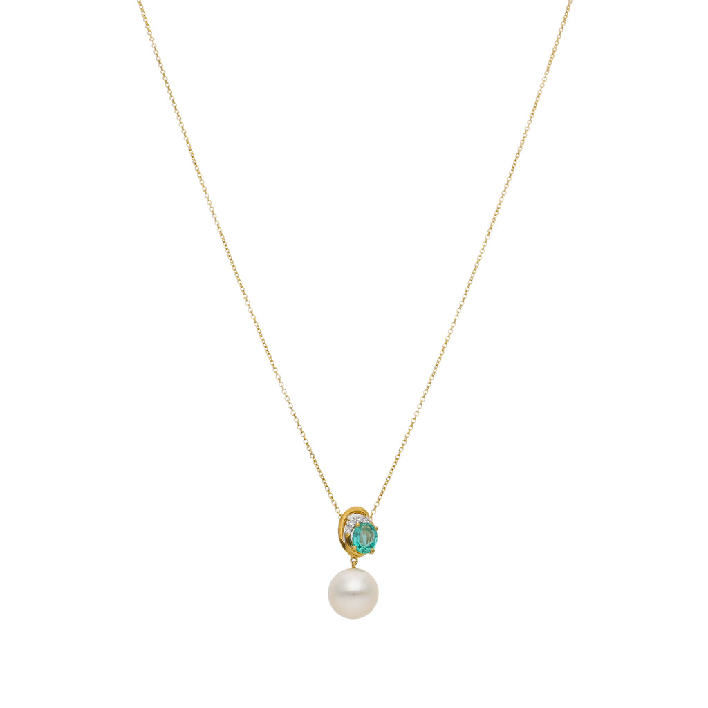 Collar Oro Amarillo Perla, Esmeralda y Brillantes CO-14031