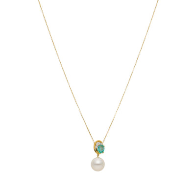 Collar Oro Amarillo Perla, Esmeralda y Brillantes CO-14031