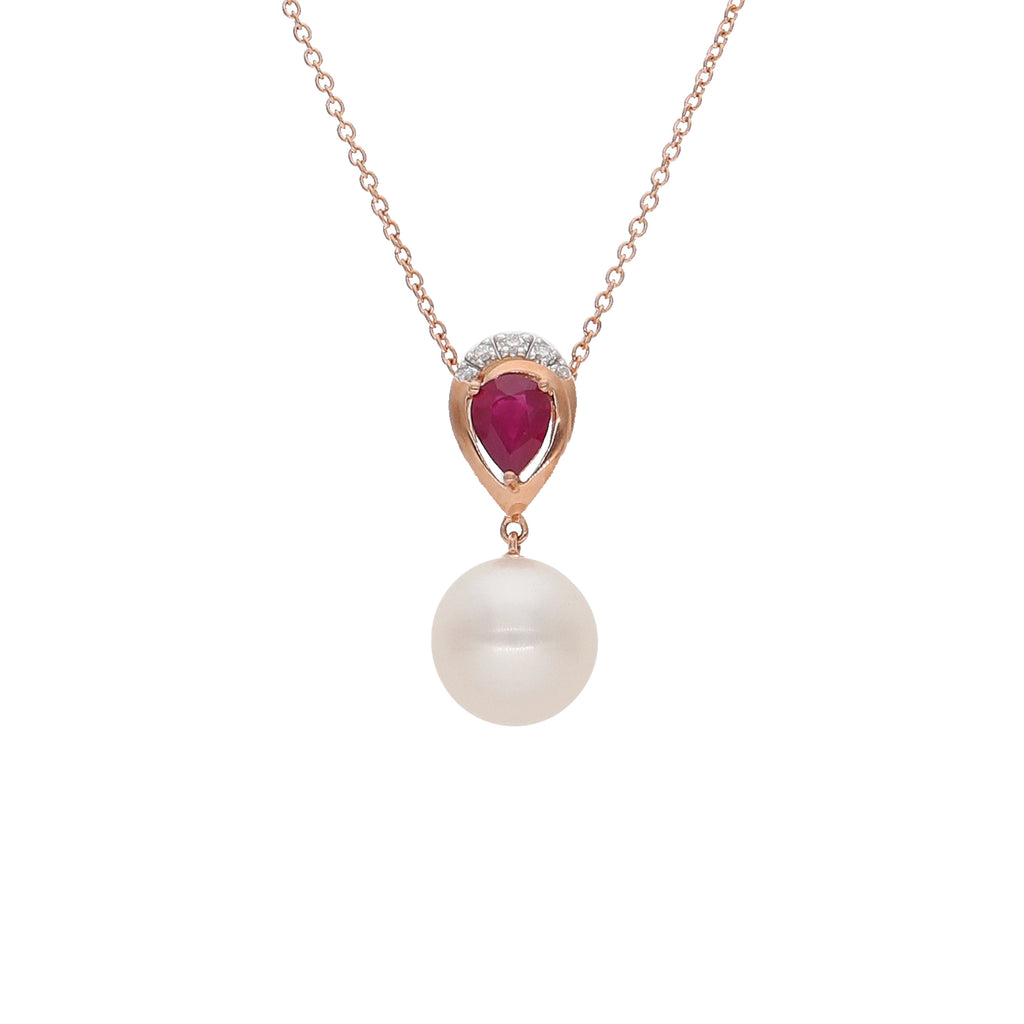 Collar Oro Rosa Perla, Rubí y Brillantes CO-14033