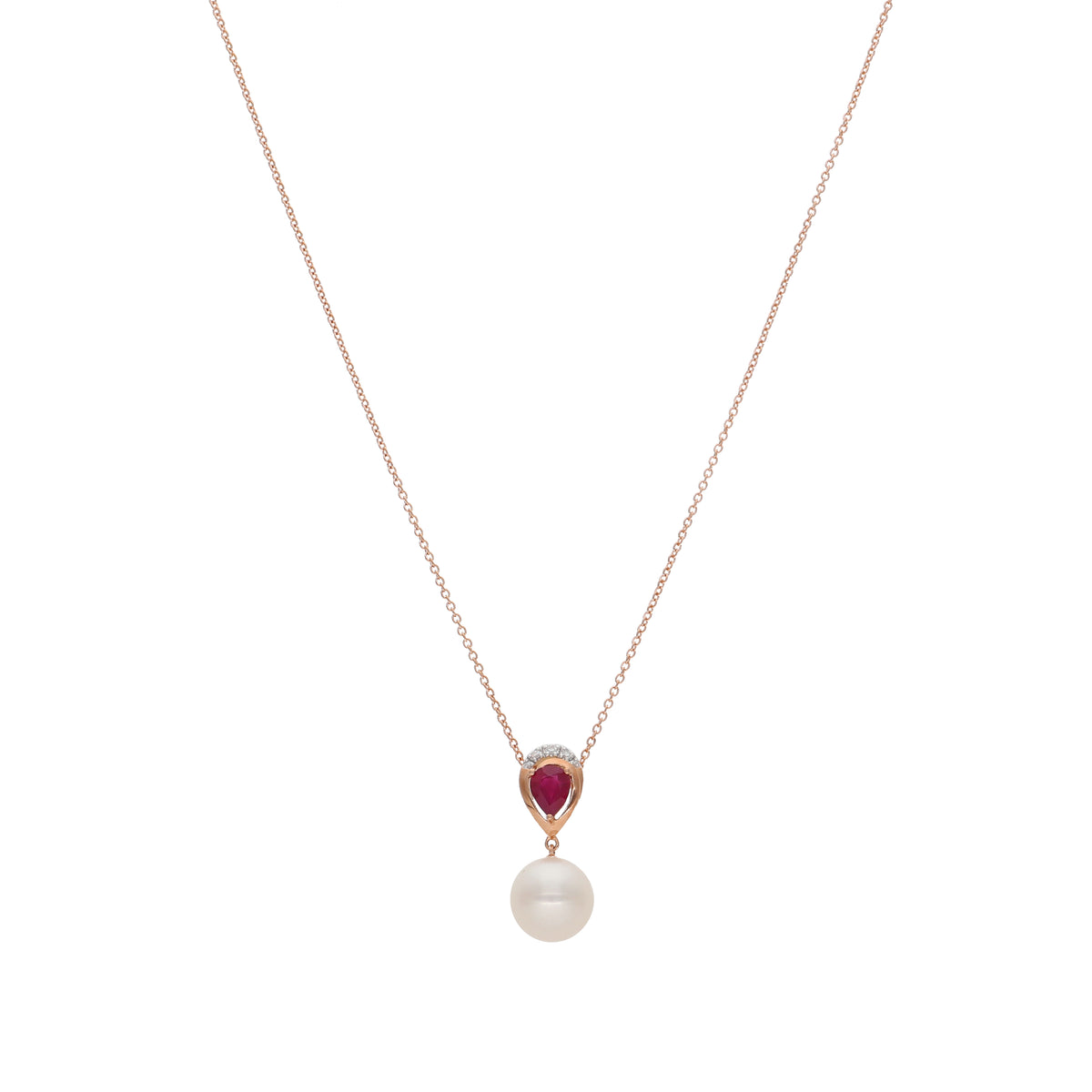 Collar Oro Rosa Perla, Rubí y Brillantes CO-14033