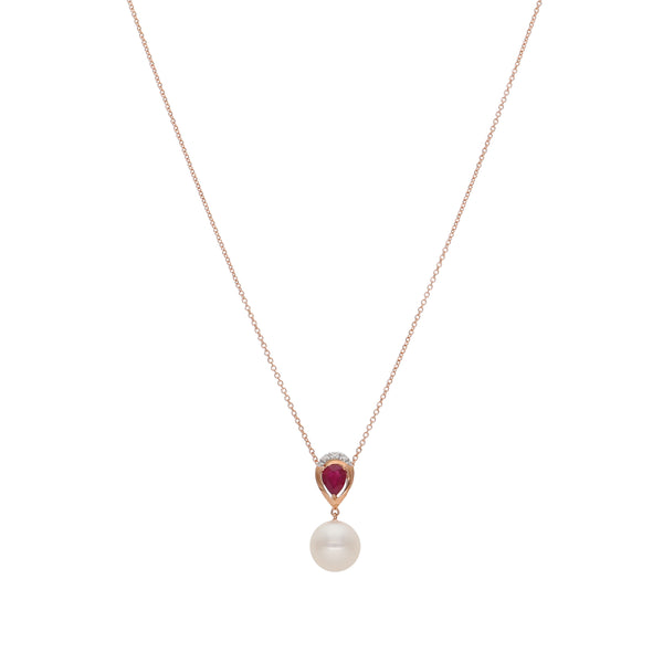 Collar Oro Rosa Perla, Rubí y Brillantes CO-14033
