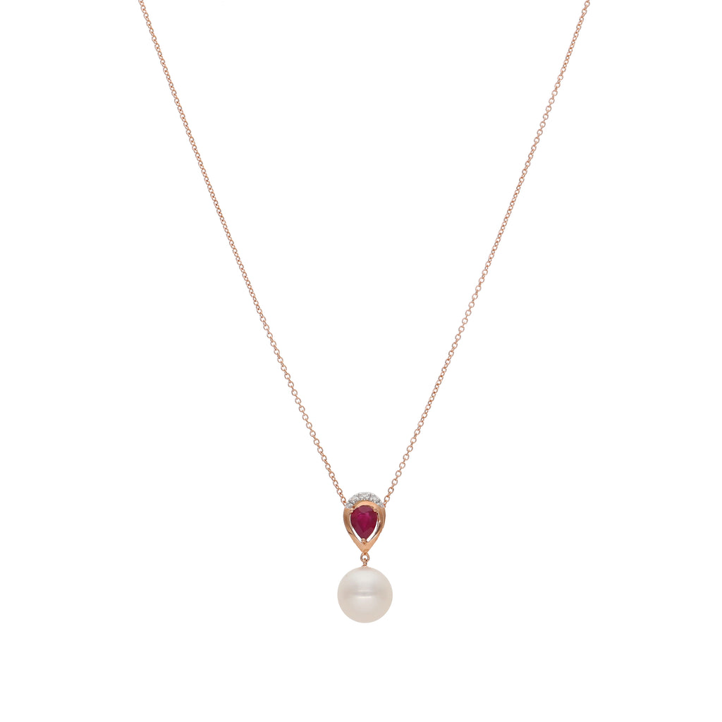Collar Oro Rosa Perla, Rubí y Brillantes CO-14033