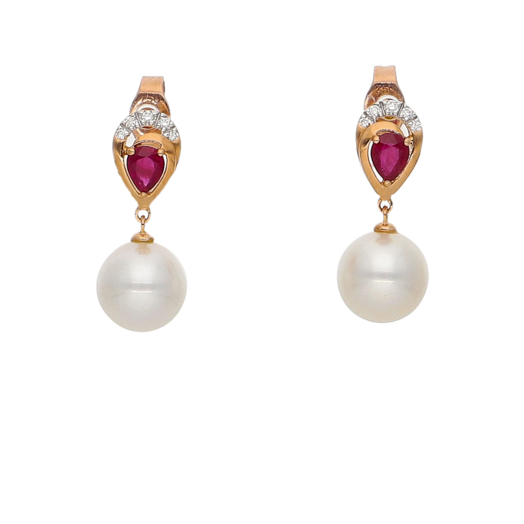 Aros Oro Rosa Rubí, Perlas y Brillantes AR-14034