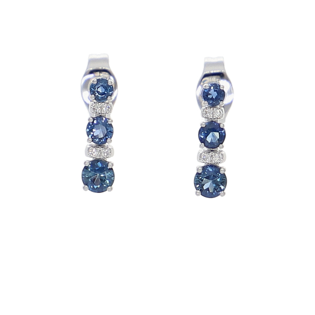 Aros Oro Blanco Zafiro Azul y Brillantes AR-14037