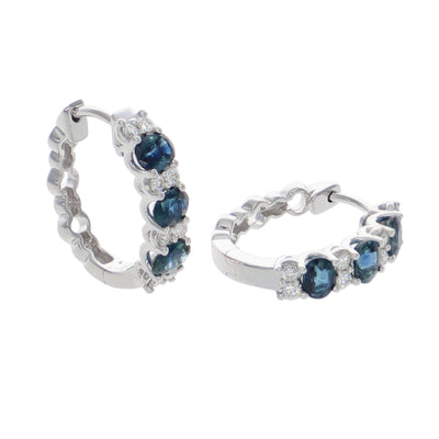 Aros Oro Blanco Zafiro Azul y Brillantes AR-14039