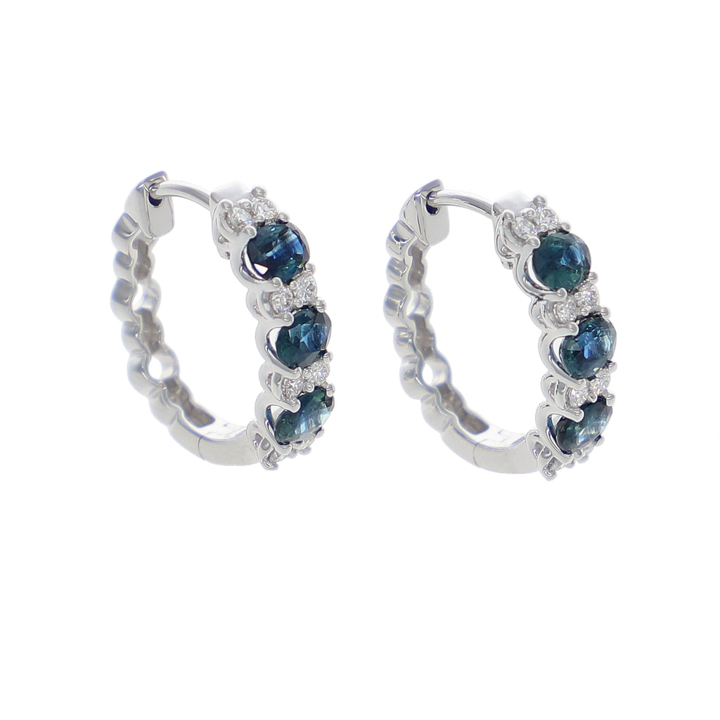 Aros Oro Blanco Zafiro Azul y Brillantes AR-14039