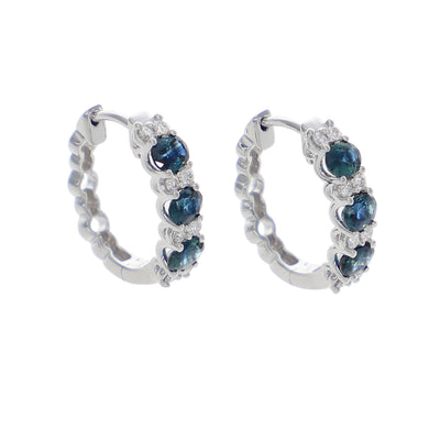 Aros Oro Blanco Zafiro Azul y Brillantes AR-14039