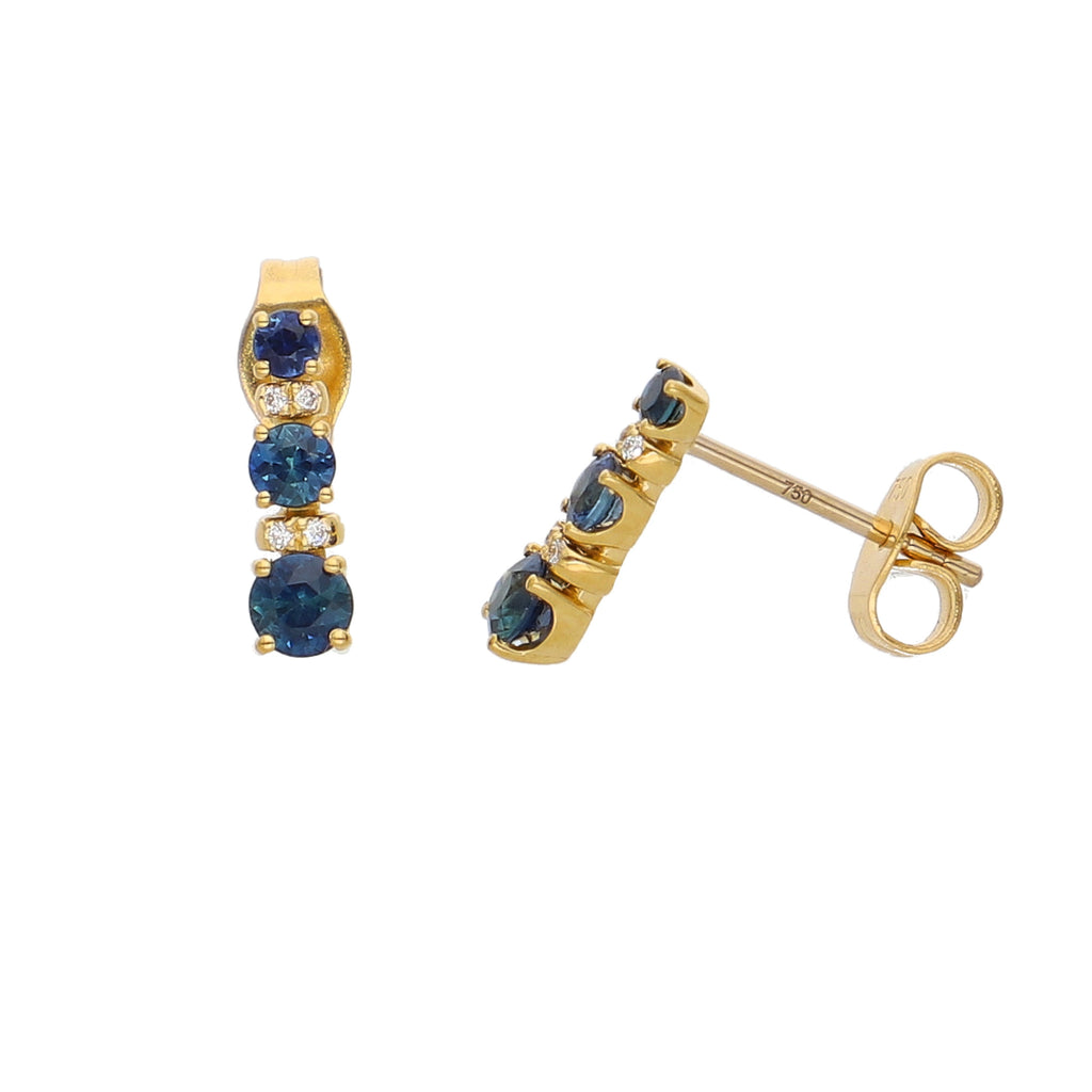 Aros Oro Amarillo Zafiro Azul y Brillantes AR-14040