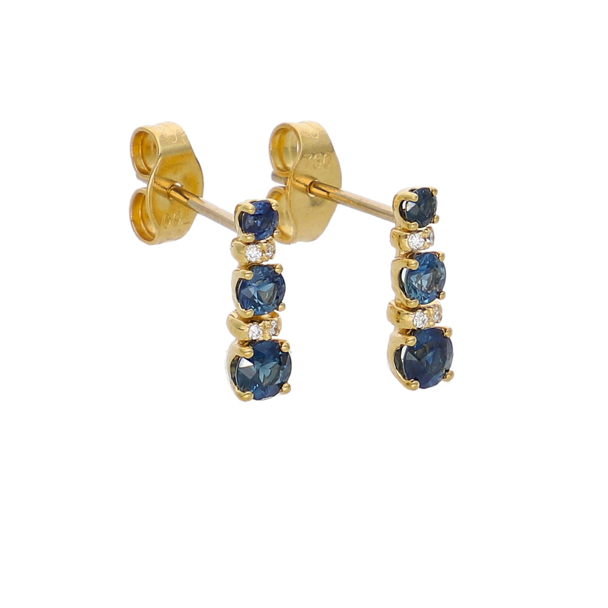 Aros Oro Amarillo Zafiro Azul y Brillantes AR-14040
