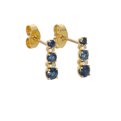 Aros Oro Amarillo Zafiro Azul y Brillantes AR-14040