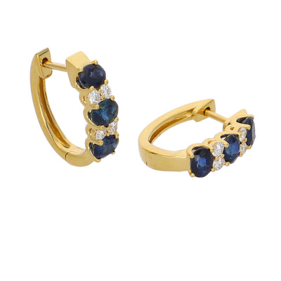 Aros Oro Amarillo Zafiro Azul y Brillantes AR-14041