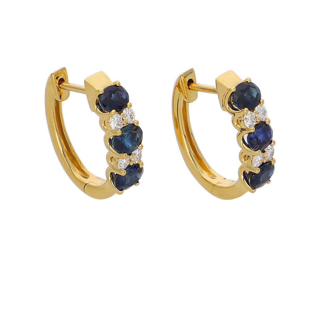Aros Oro Amarillo Zafiro Azul y Brillantes AR-14041