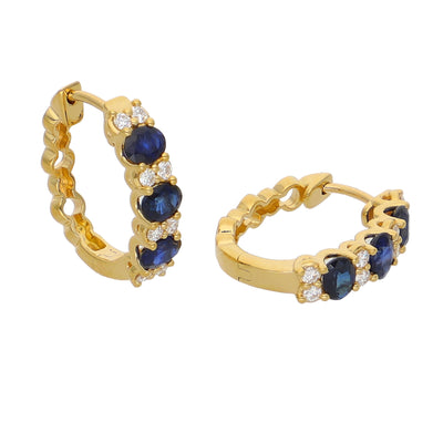 Aros Oro Amarillo Zafiro Azul y Brillantes AR-14042