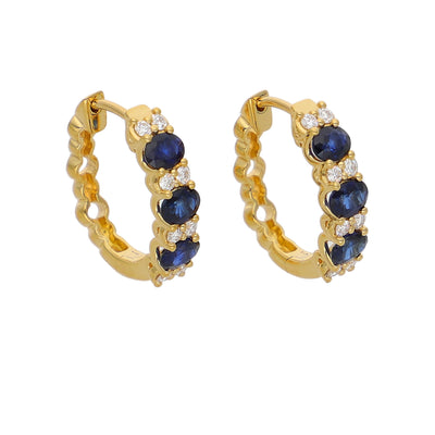 Aros Oro Amarillo Zafiro Azul y Brillantes AR-14042