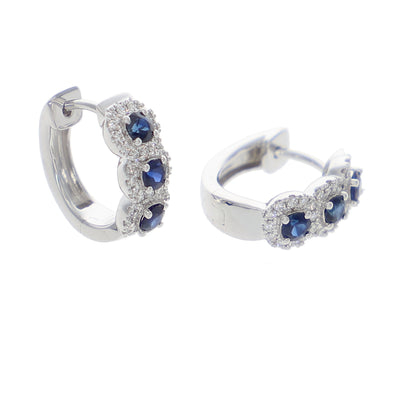 Aros Oro Blanco Zafiro Azul y Brillantes AR-14043