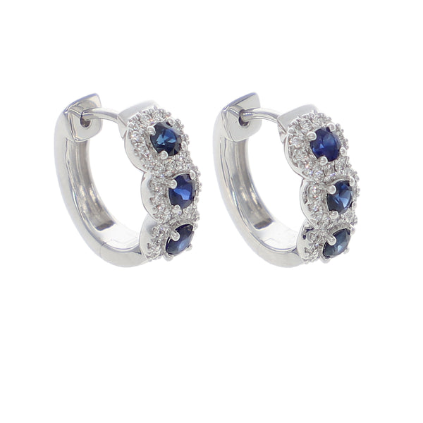 Aros Oro Blanco Zafiro Azul y Brillantes AR-14043