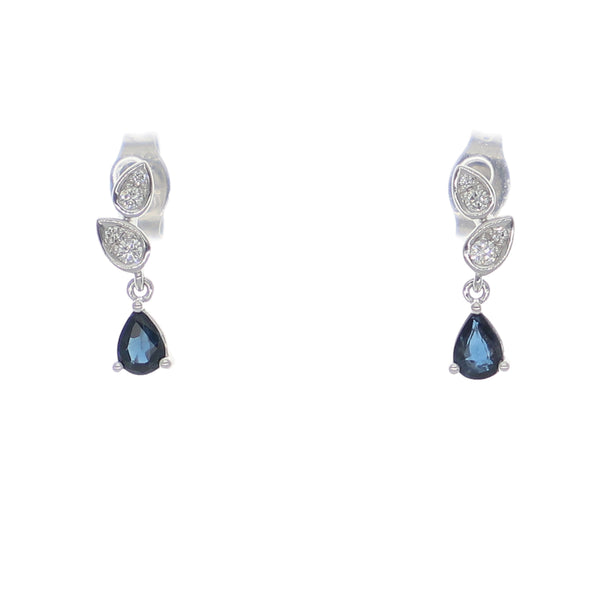 Aros Oro Blanco Zafiro Azul y Brillantes AR-14044