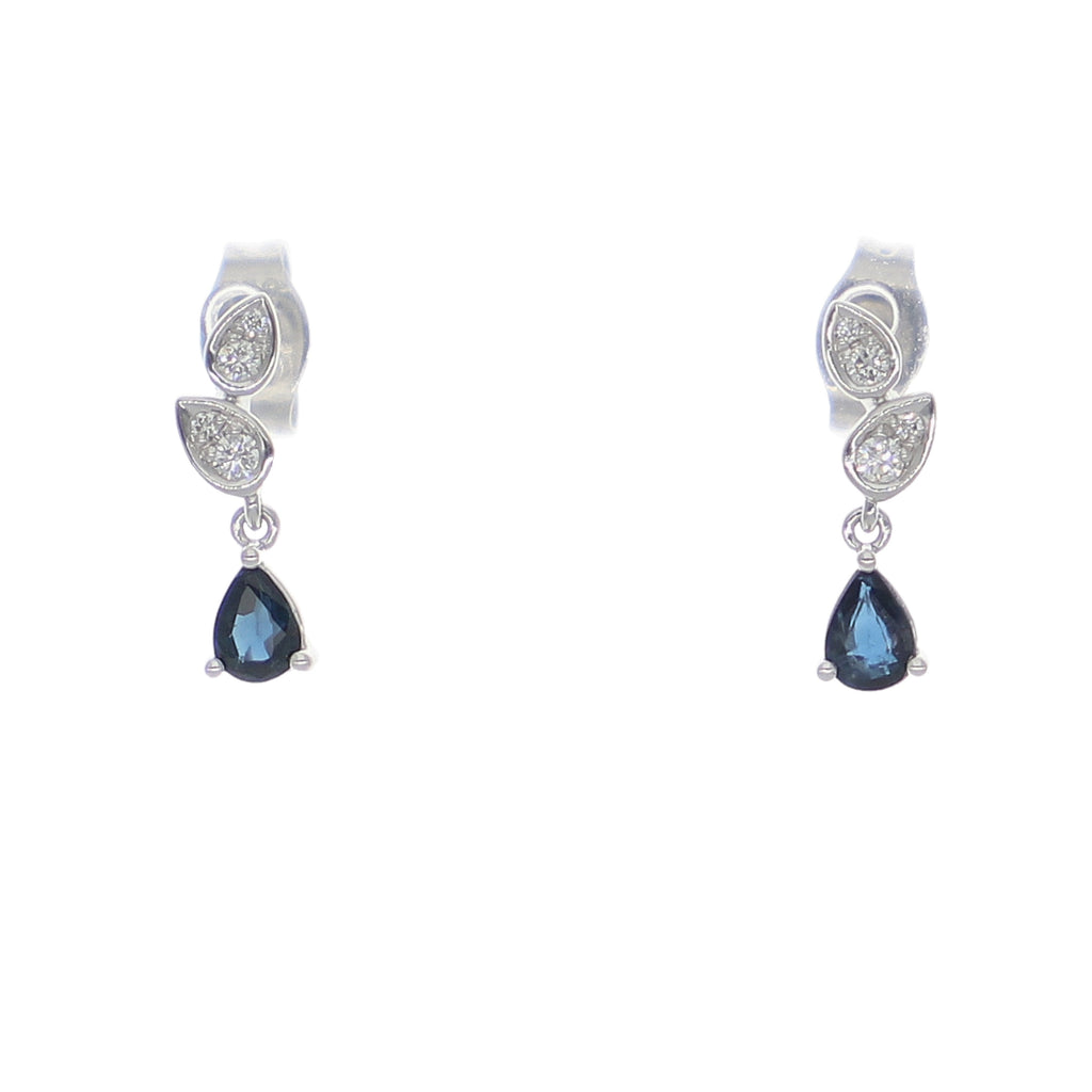 Aros Oro Blanco Zafiro Azul y Brillantes AR-14044