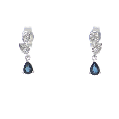 Aros Oro Blanco Zafiro Azul y Brillantes AR-14044