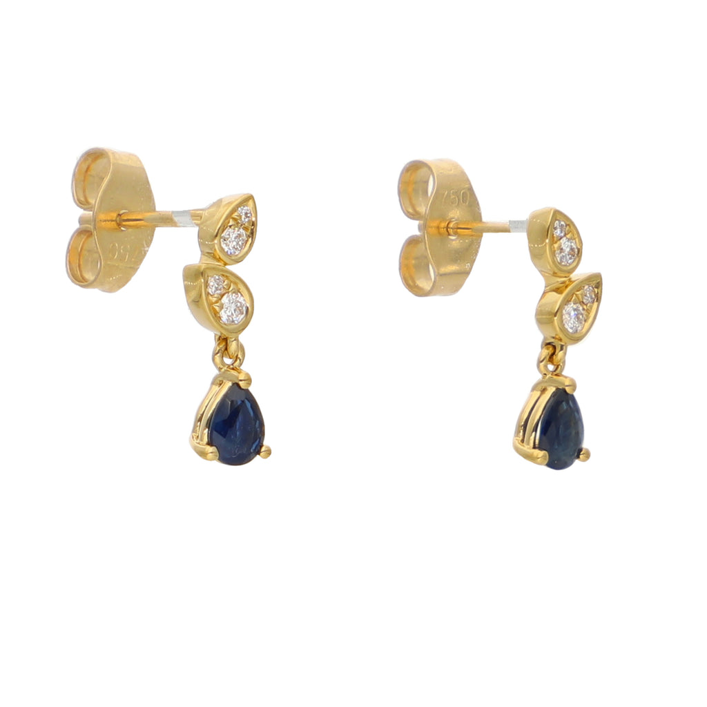 Aros Oro Amarillo Zafiro Azul y Brillantes AR-14045