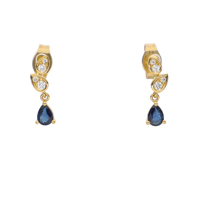 Aros Oro Amarillo Zafiro Azul y Brillantes AR-14045