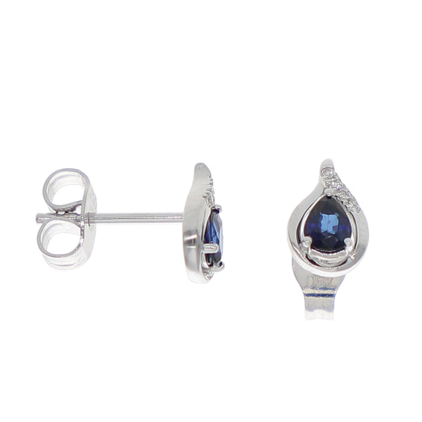 Aros Oro Blanco Zafiro Azul y Brillantes AR-14046