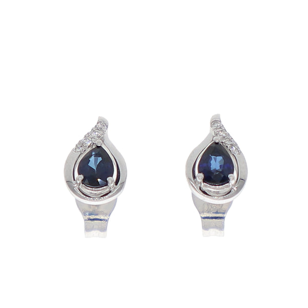 Aros Oro Blanco Zafiro Azul y Brillantes AR-14046