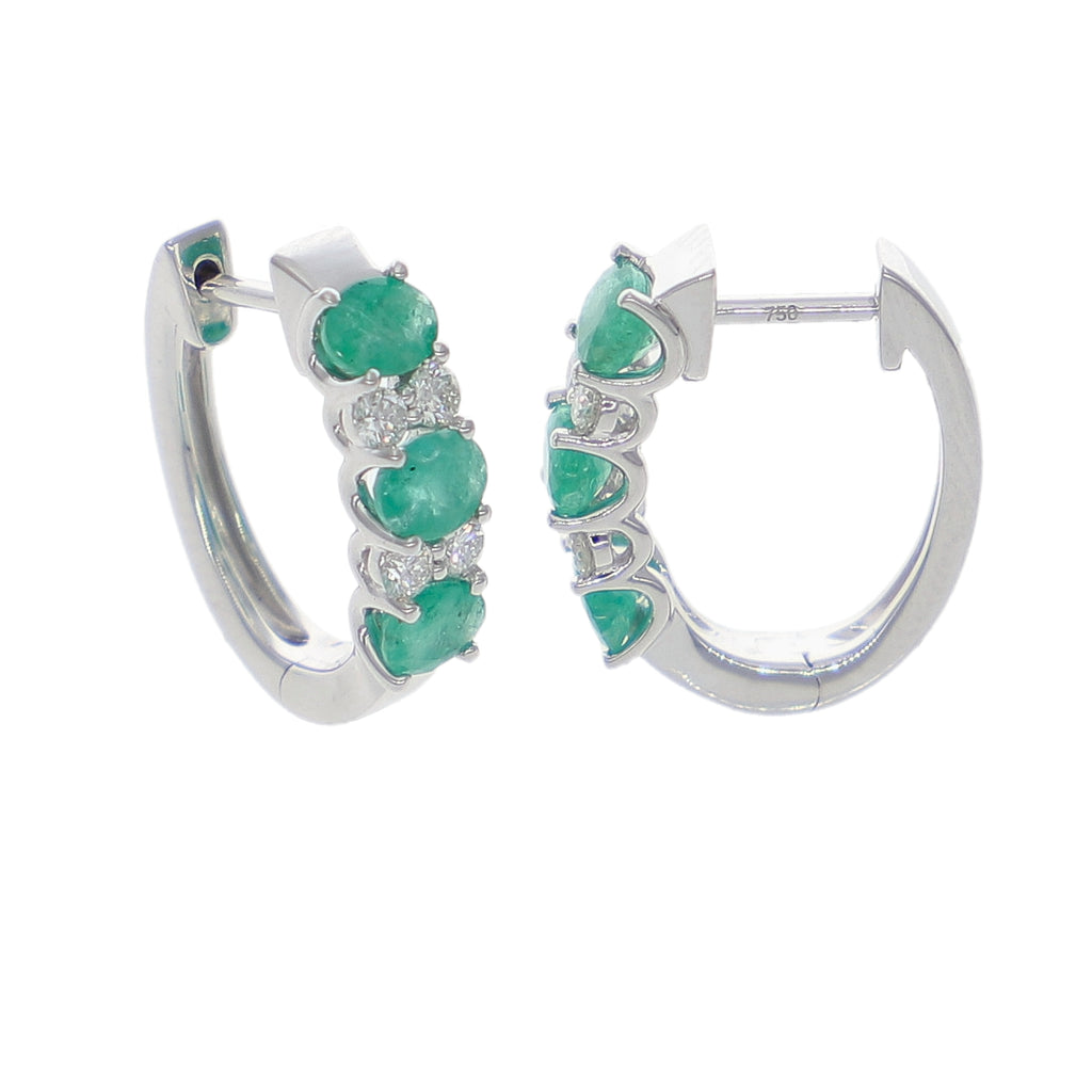 Aros Oro Blanco Esmeraldas y Brillantes AR-14047